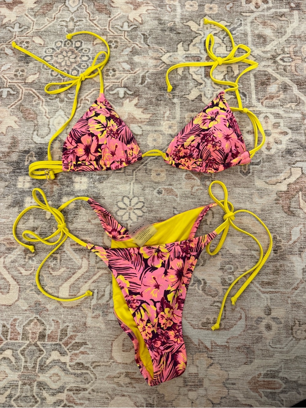 White Fox Boutique Pink & Yellow Floral String Bikini